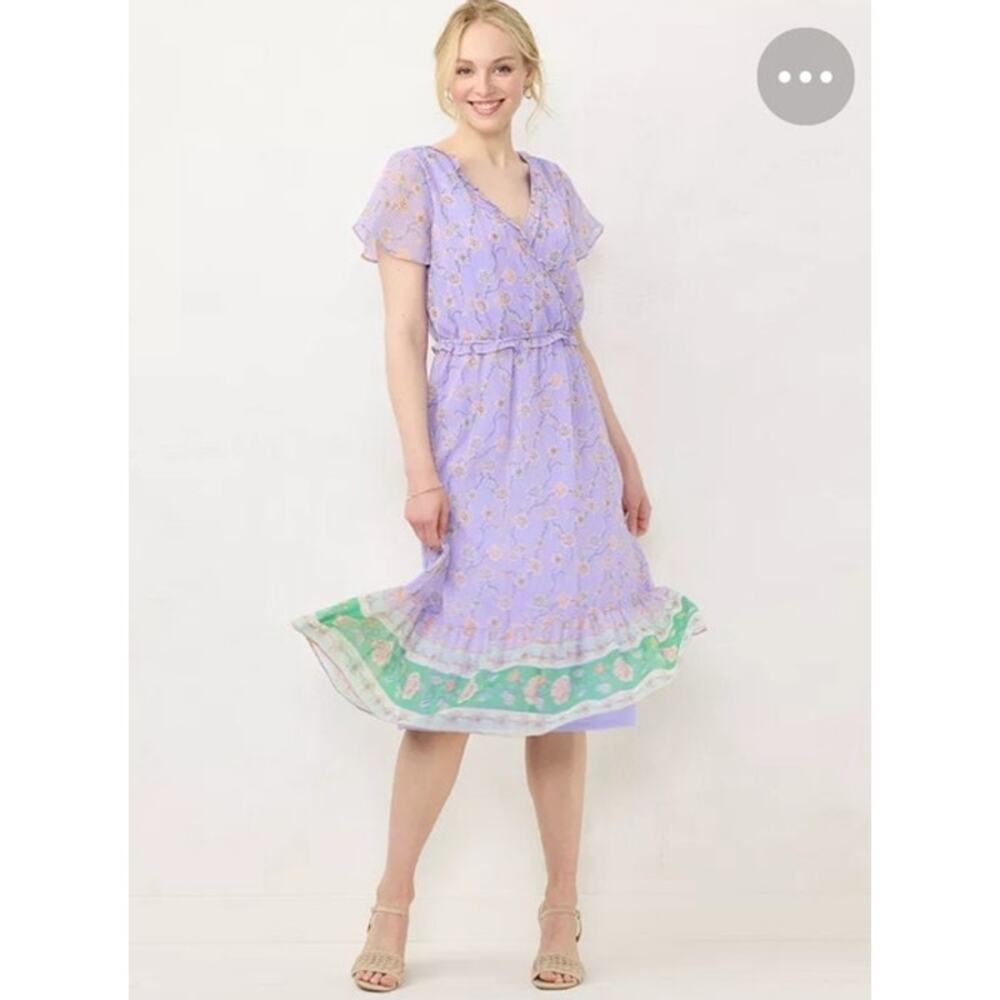 Lauren Conrad Floral Flutter Sleeve Midi Dress Cottagecore Spring Romantic Sz XS